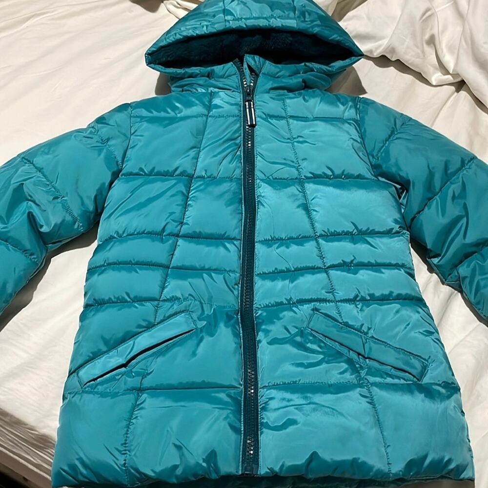Wonder nation xs 4/5 teal puffer hooded warm full front zip jacket euc worn once